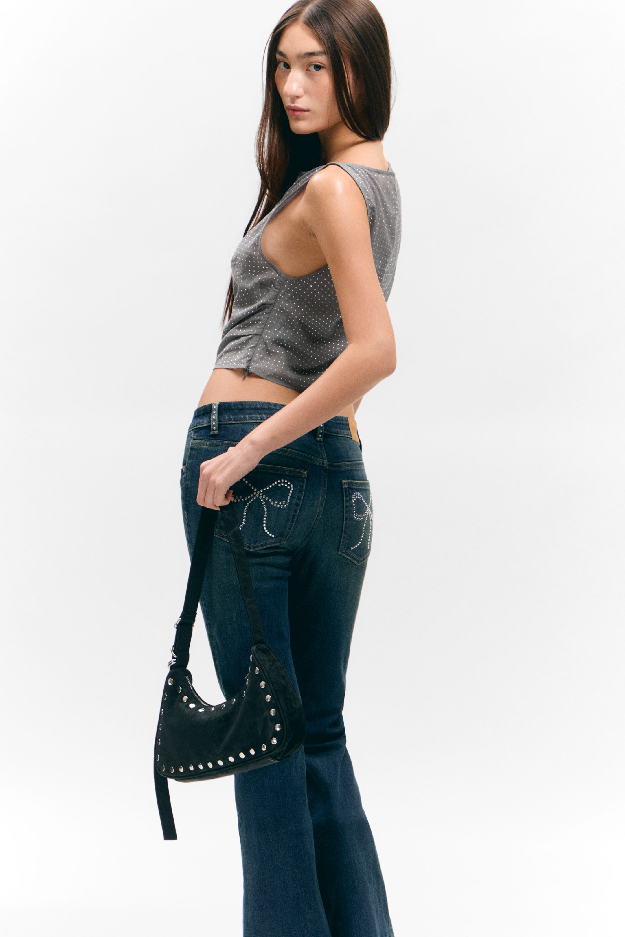 Grau - Strasssteine - Ärmelloses Paillettentop - 3
