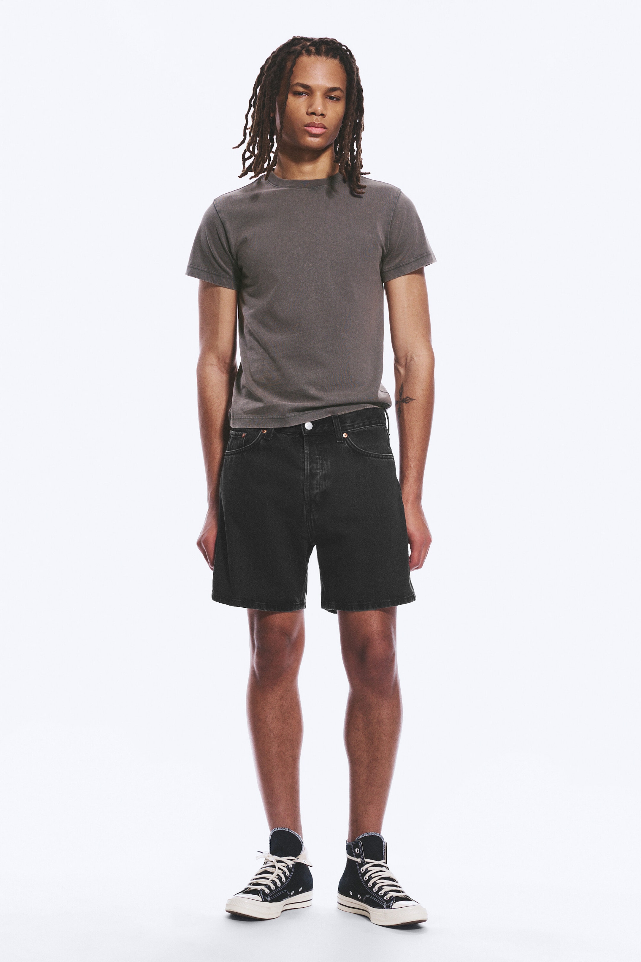 Tuned Black - Black - Space Relaxed Mid-thigh Denim Shorts - 1