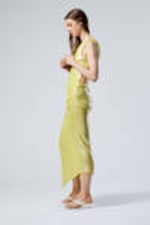 Shiny Yellow - Overlap Draped Asymmetric Midi Dress - 1