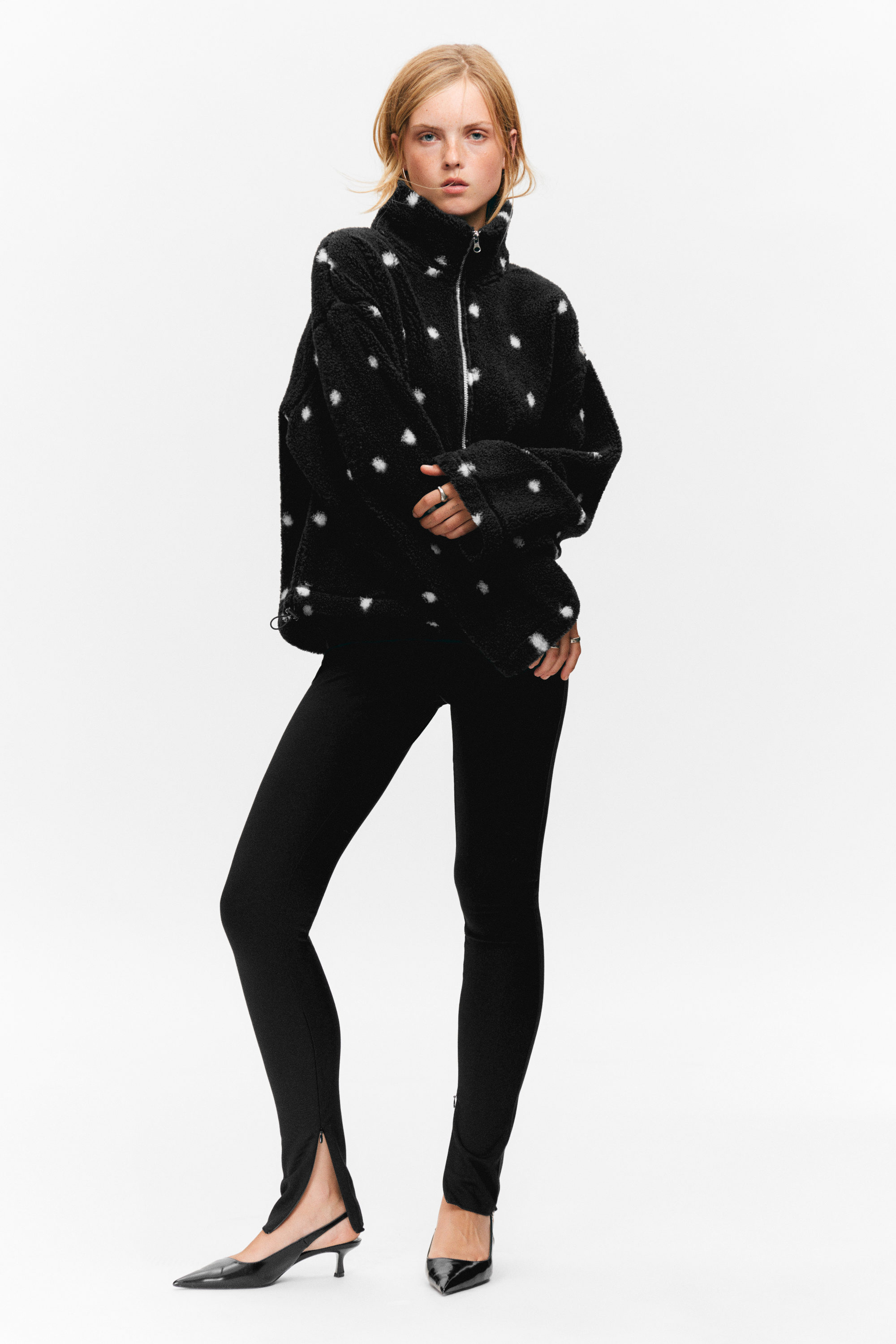 Dotted Black - Teddy fleecejack met rits - 1