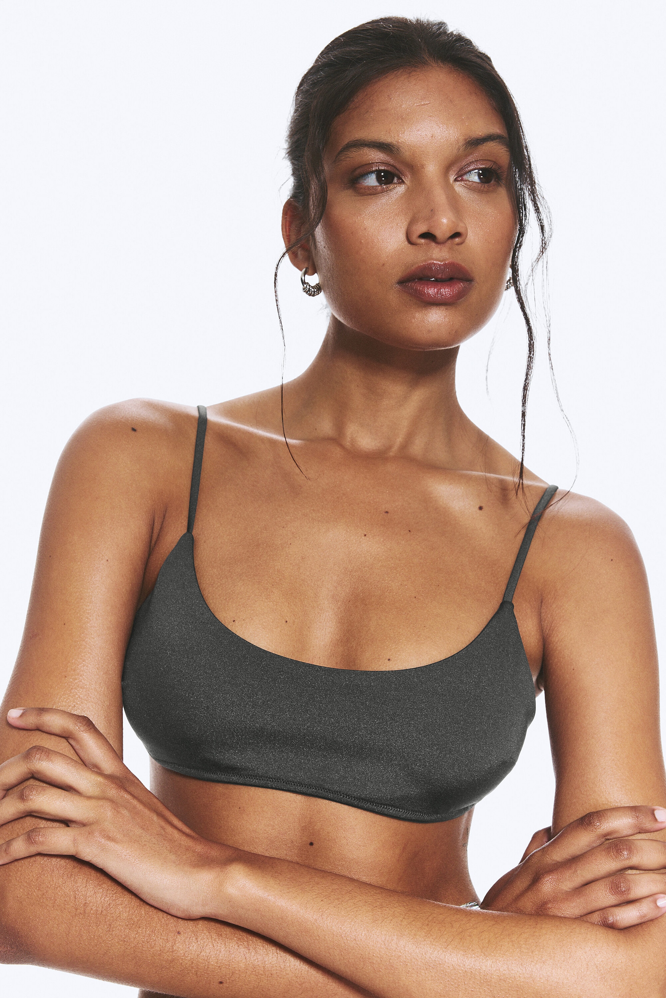 Dark Grey - Padded Tie Bikini Top - 2