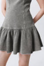Washed Grey - Flared Boat-neck Mini Twill Dress - 1
