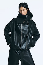 Noir - Veste en cuir à col montant - 1