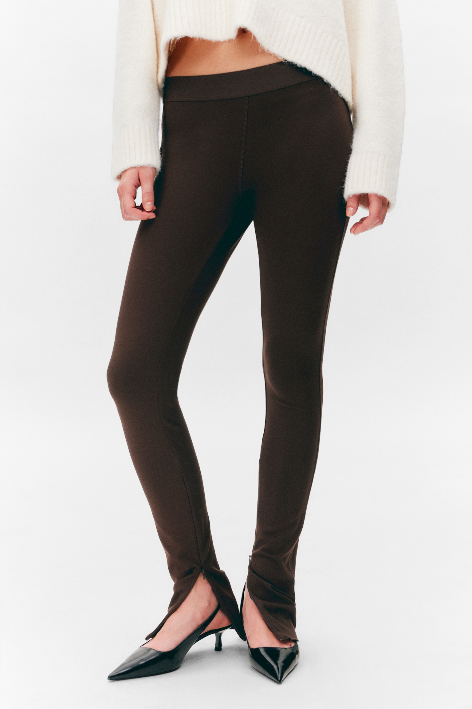 Stretchhose mit Reißverschluss - Dunkelbraun/Dunkel - 5