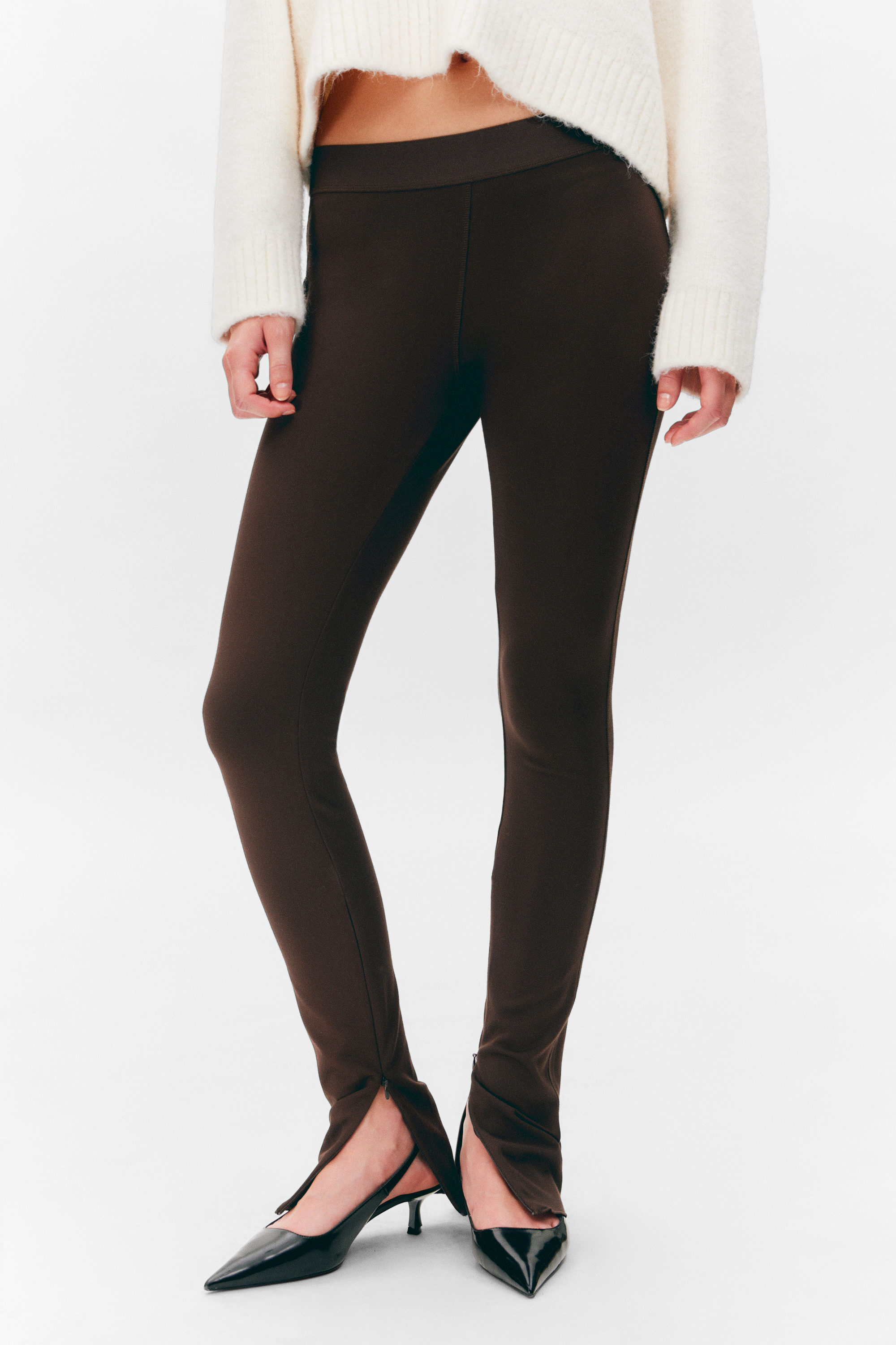 Donkerbruin - Stretchy broek met rits - 2