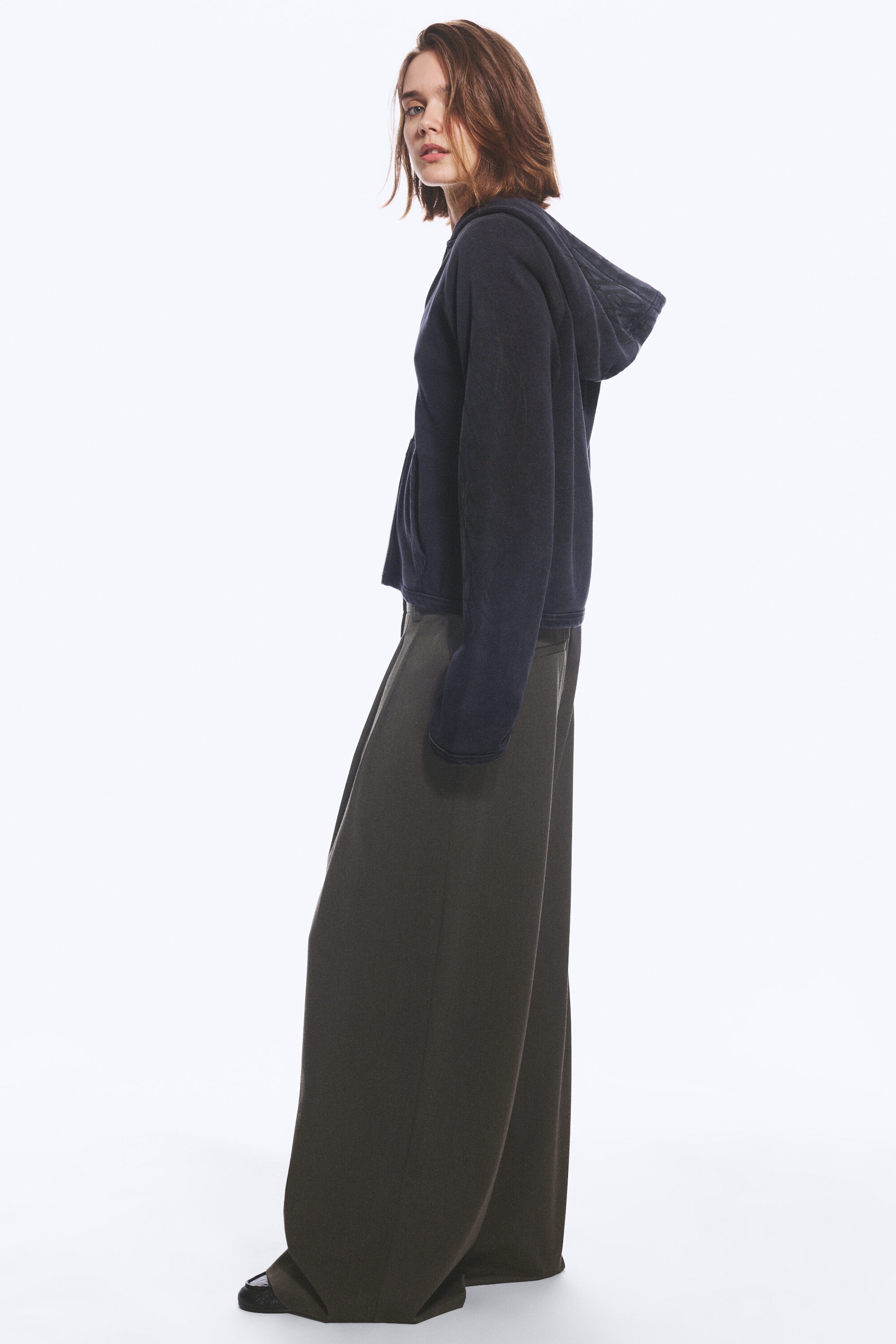 Dark Khaki Green Melange - low waist Pleated suit trousers - 5