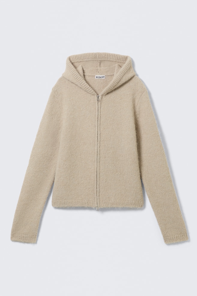 Hoodie in maglia con zip - Beige - 1