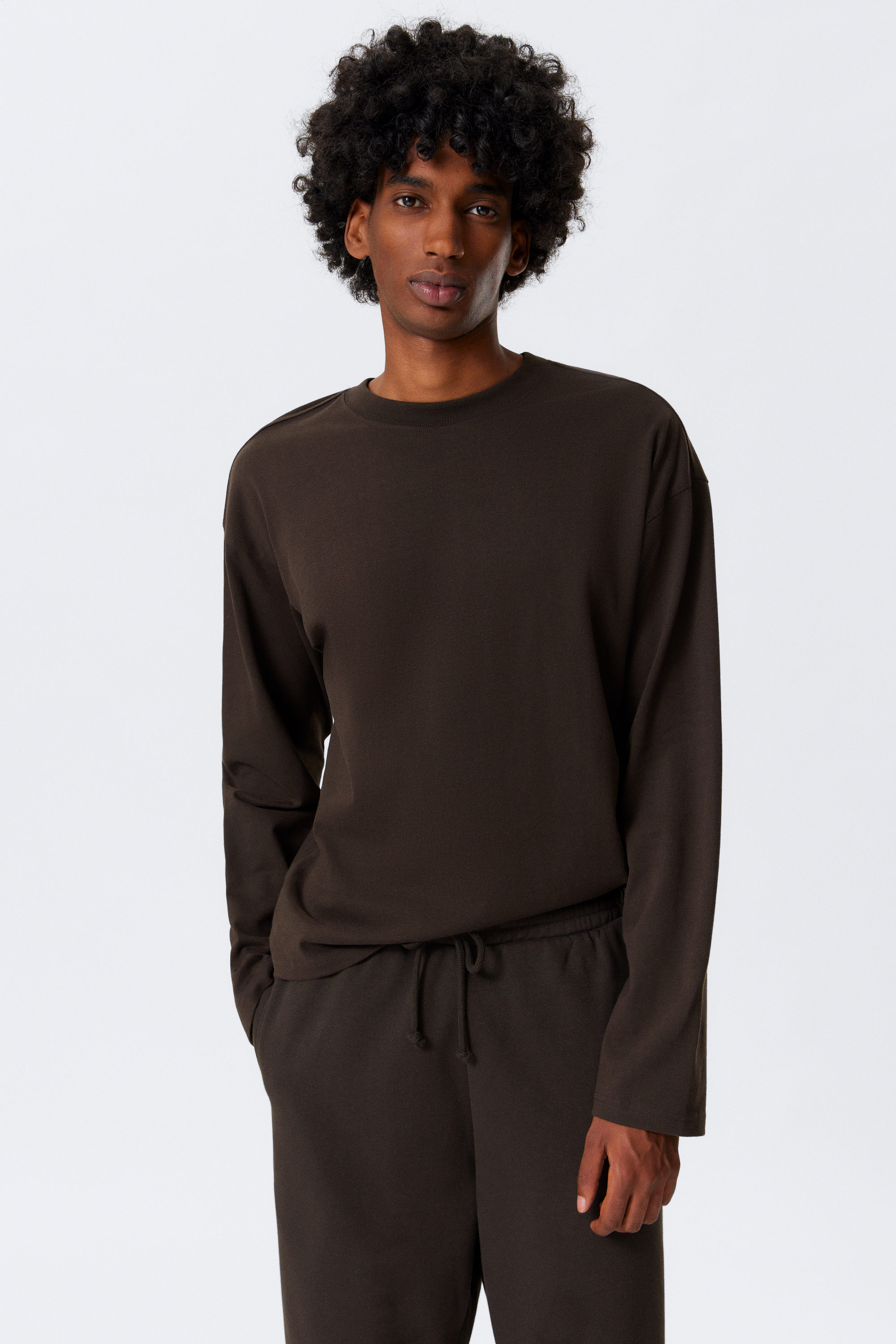 Donkerbruin - Geweldig boxy T-shirt met lange mouwen - 1
