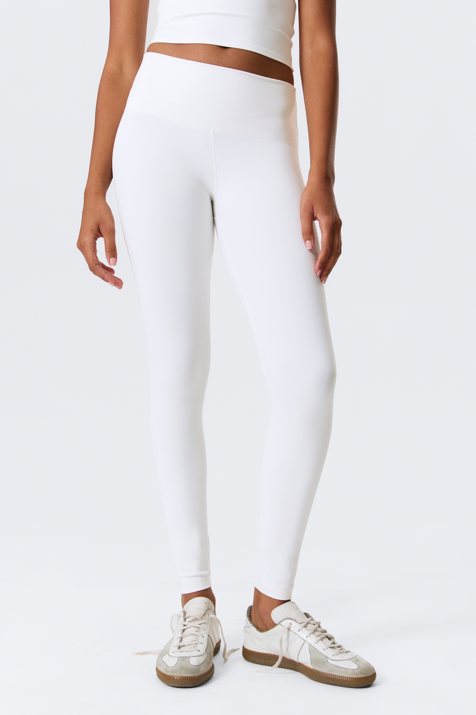 High Waisted Sports Tights - White/Dark Brown/Black - 6