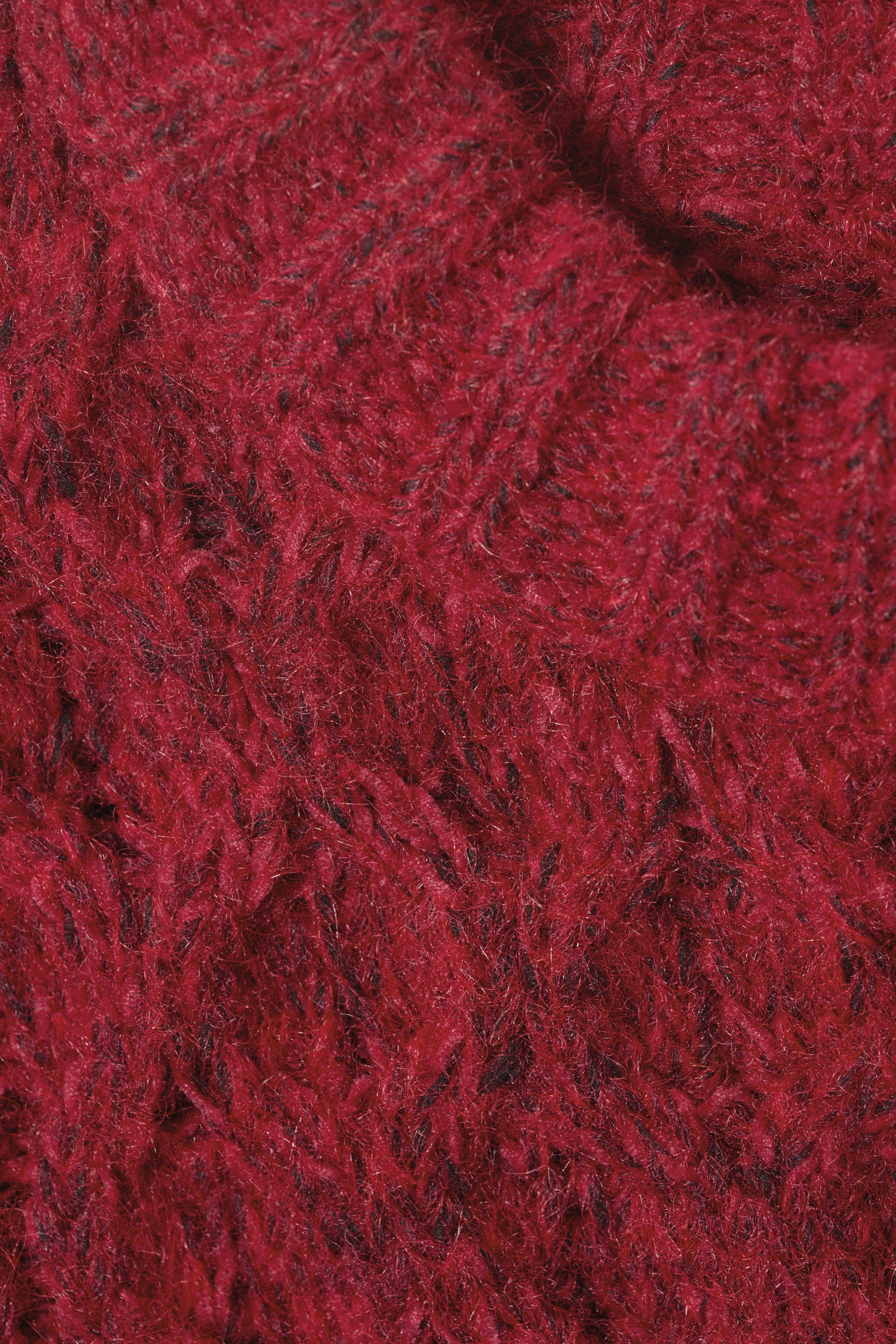 Bright Red - Long Cable Knit Textured Sweater - 4