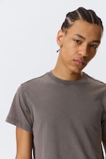 Dark Grey - Shrunken Short-Sleeved Cotton T-shirt - 1