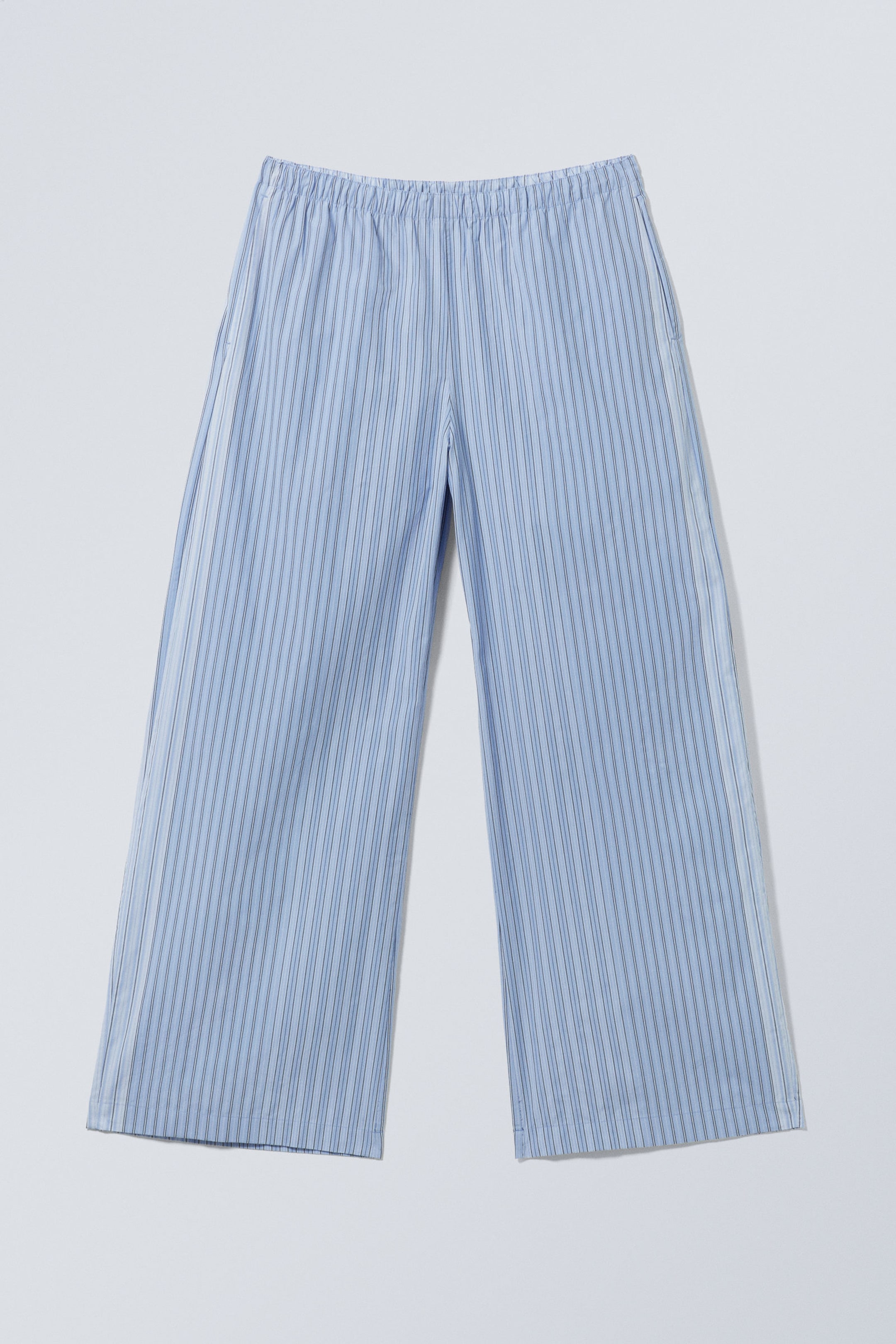 Gestreept lichtblauw - Losvallende katoenen broek met lage taille - 4