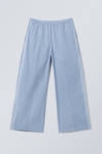 Gestreept lichtblauw - Losvallende katoenen broek met lage taille - 4