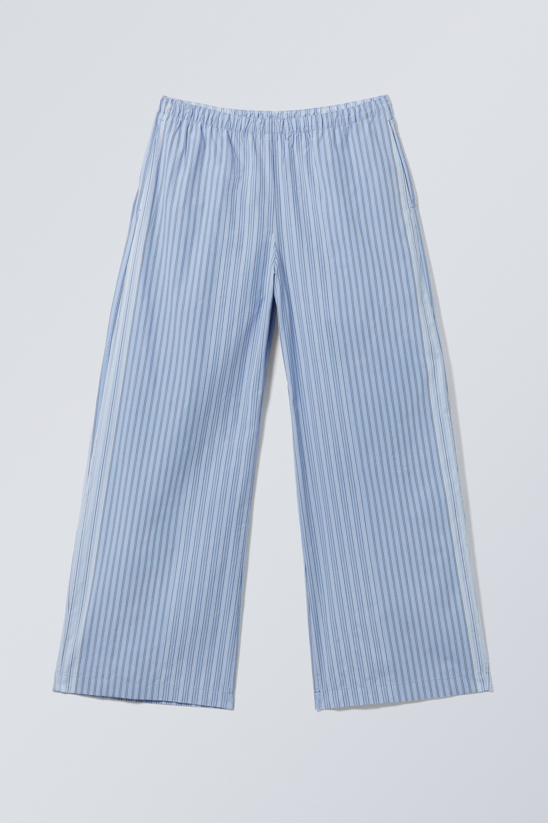 Striped Light Blue - Low Loose Cotton Trousers - 1