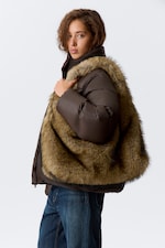 Beige - Slouchy Faux Fur Shoulder Bag - 0