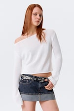 White - Relaxed Knitted Boat-Neck Sweater - 0