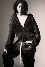 Washed Dark Blue - Washed Patchwork Zip Hoodie - 0