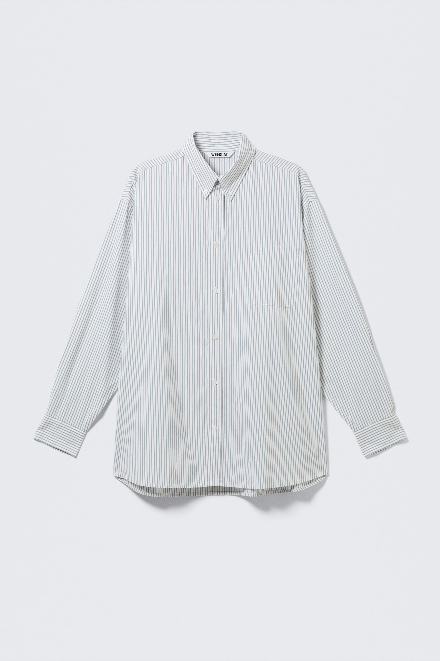 Oversized Striped Button-Down Shirt - Weiß - Blaue Streifen/Grün gestreift