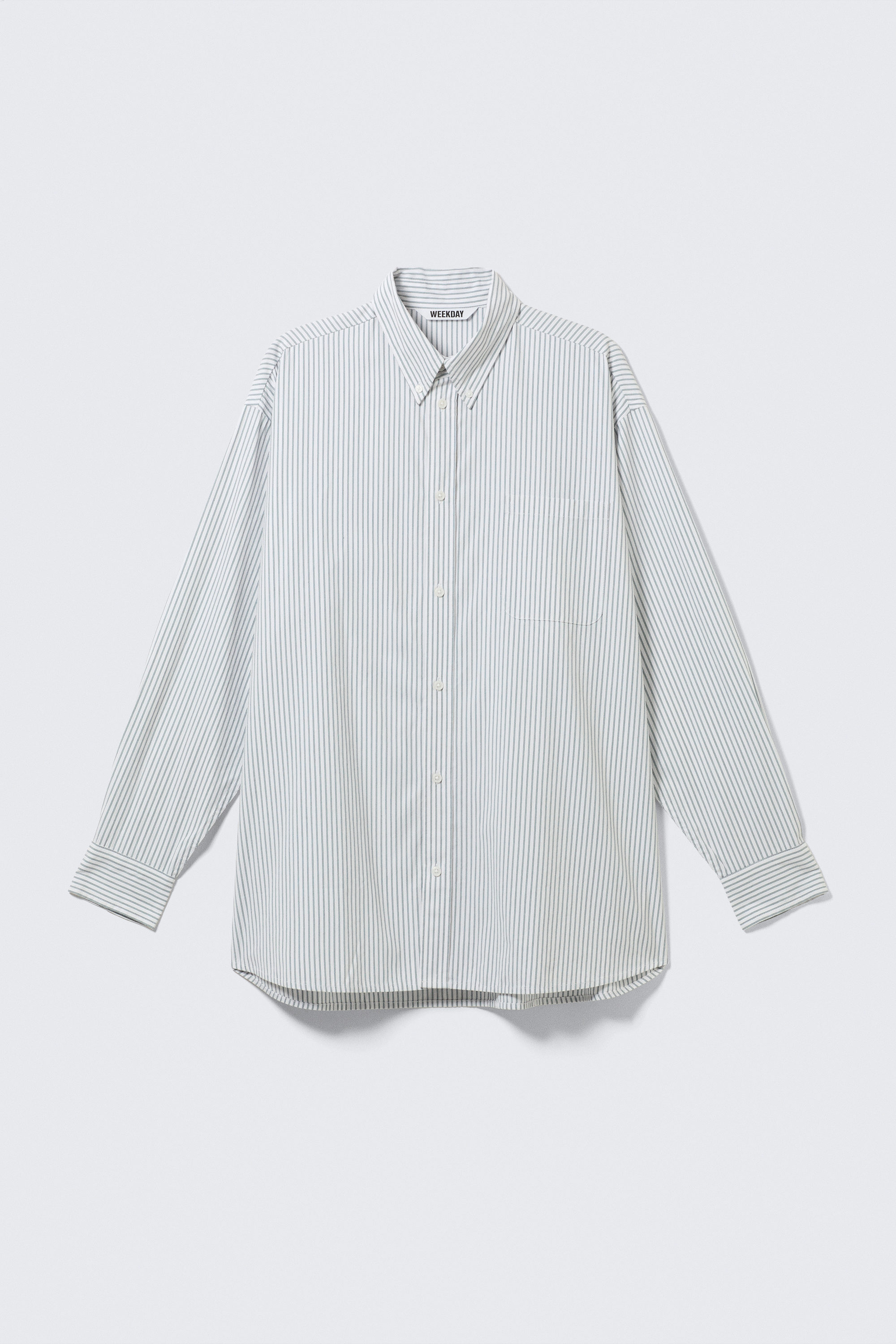 White - Blue Stripes - Oversized Striped Button-Down Shirt - 1