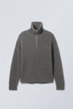 Dunkelgrau - Rollkragenpullover aus Wollmischung mit Half-Zip - 0