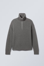 Dark Grey - Wool-Blend Half-Zip Turtleneck Sweater - 0
