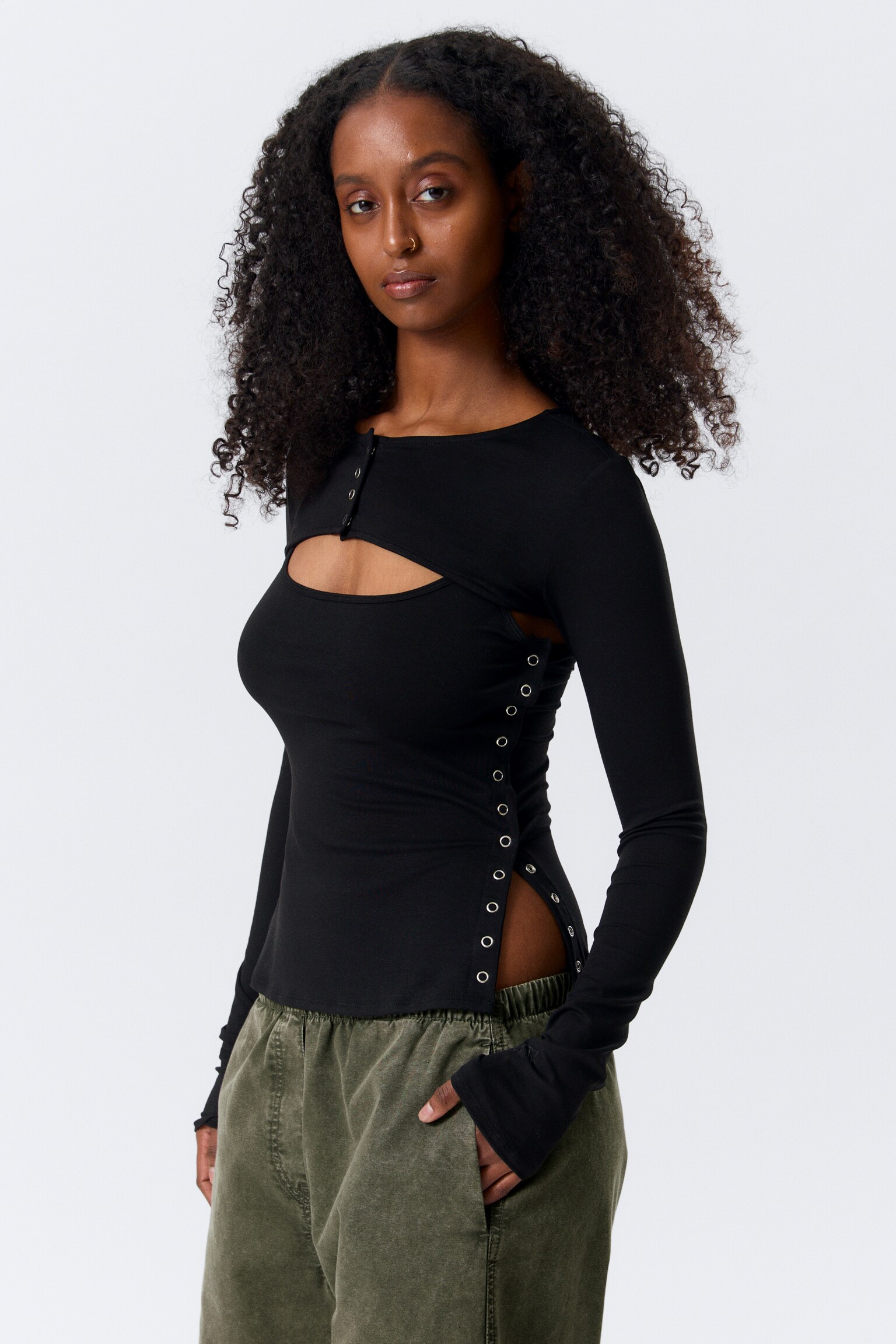 Zweiteiliges Bolero-Top mit Layering-Design - Schwarz - 7