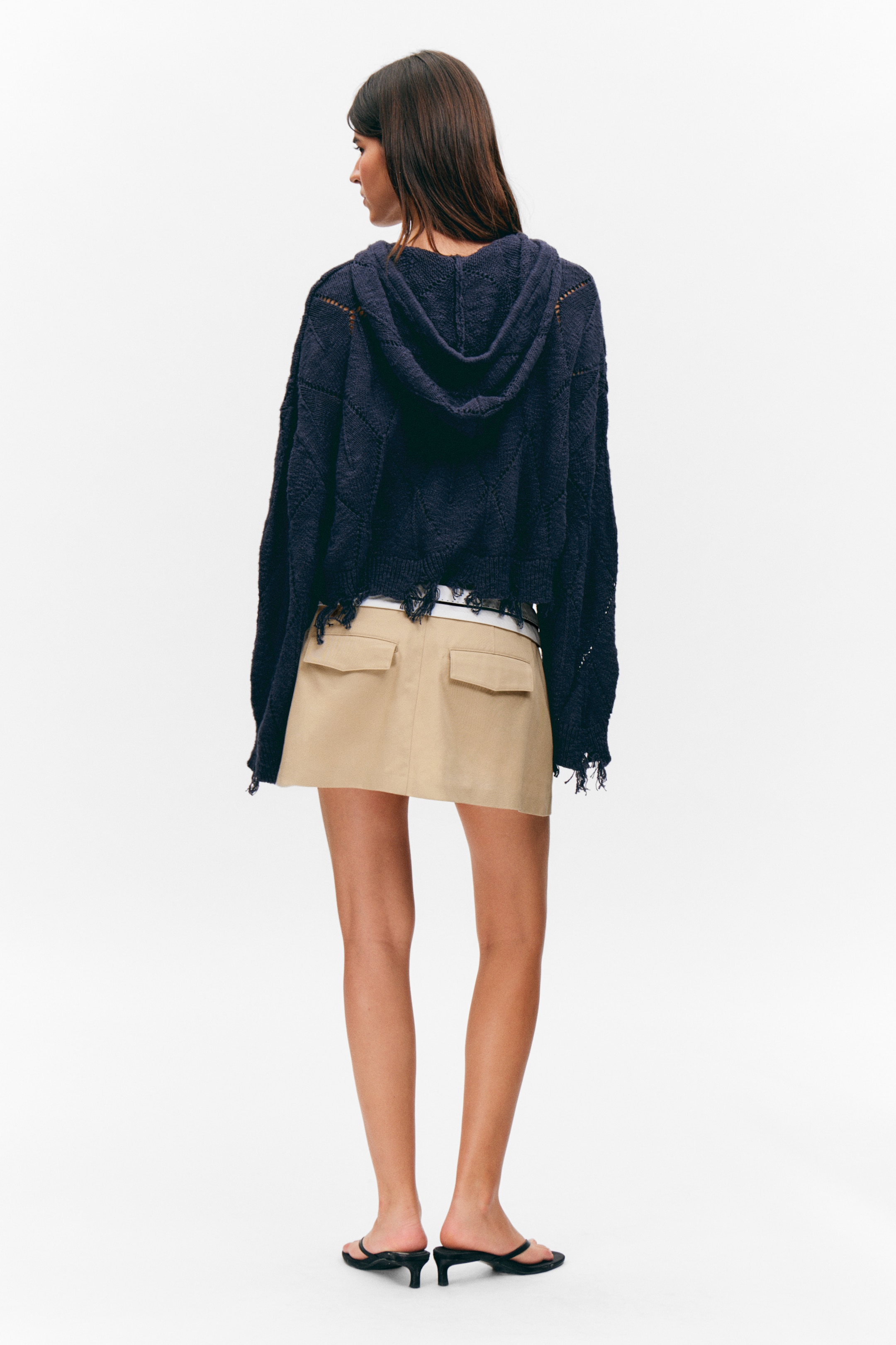 Grösseres Bild ansehen: Kurzer Zip-Hoodie aus Pointelle-Strick - Dunkelblau - DAMEN | H&M CH 3