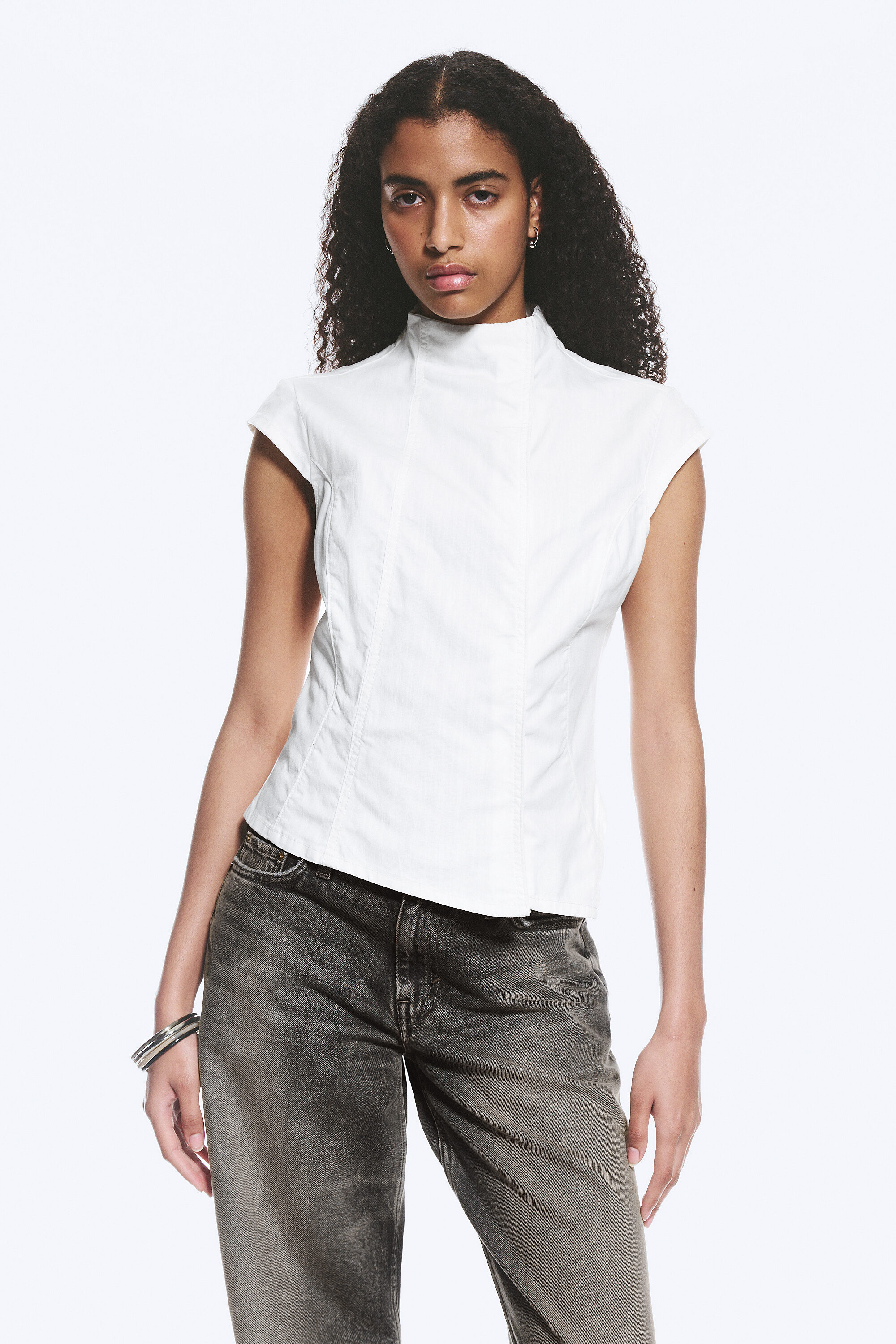 structured asymmetric cotton top - White | Weekday WW