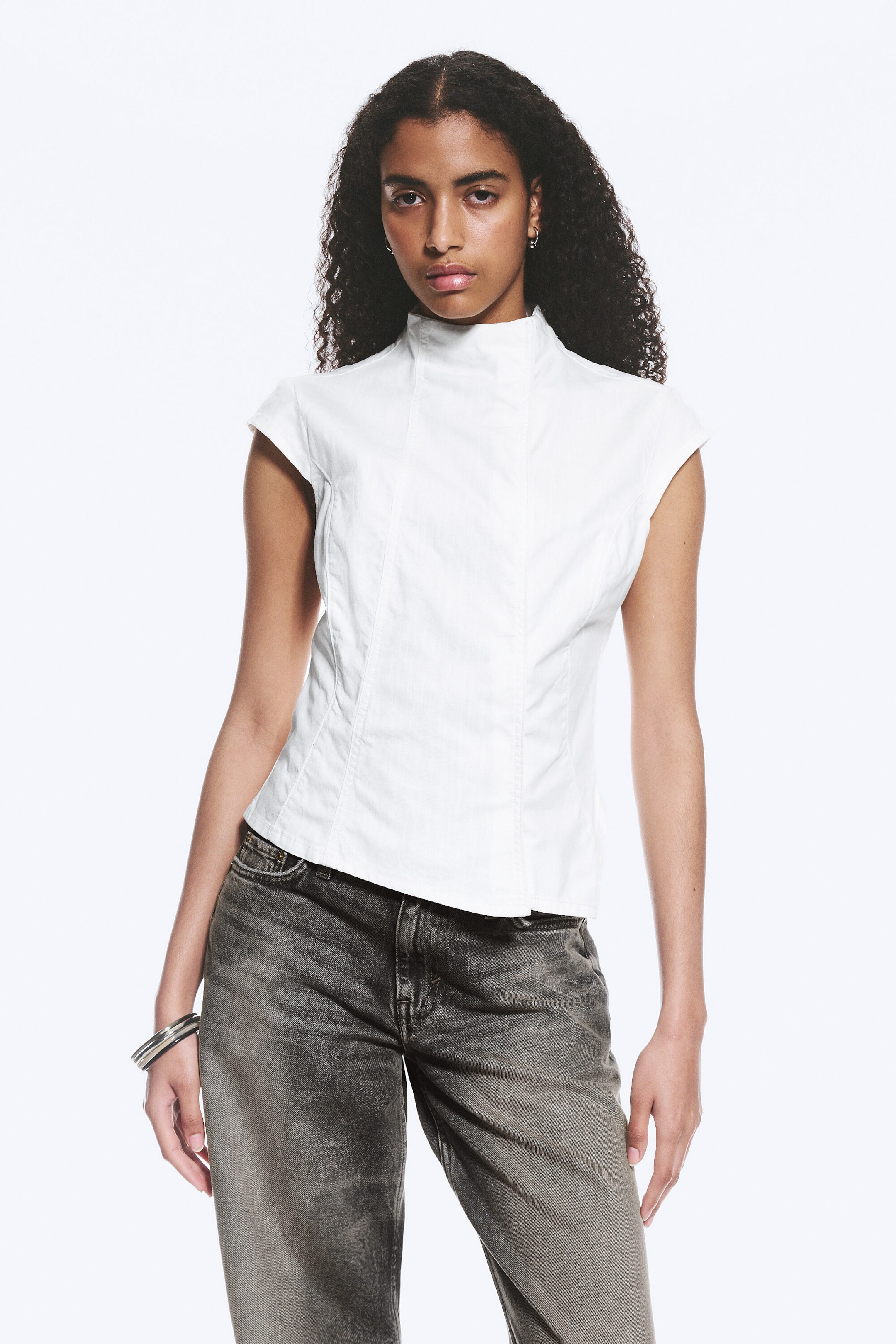 Blanc - Haut structuré asymétrique en coton - 0