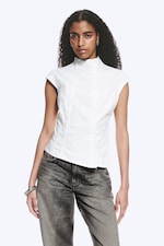 Blanc - Haut structuré asymétrique en coton - 0