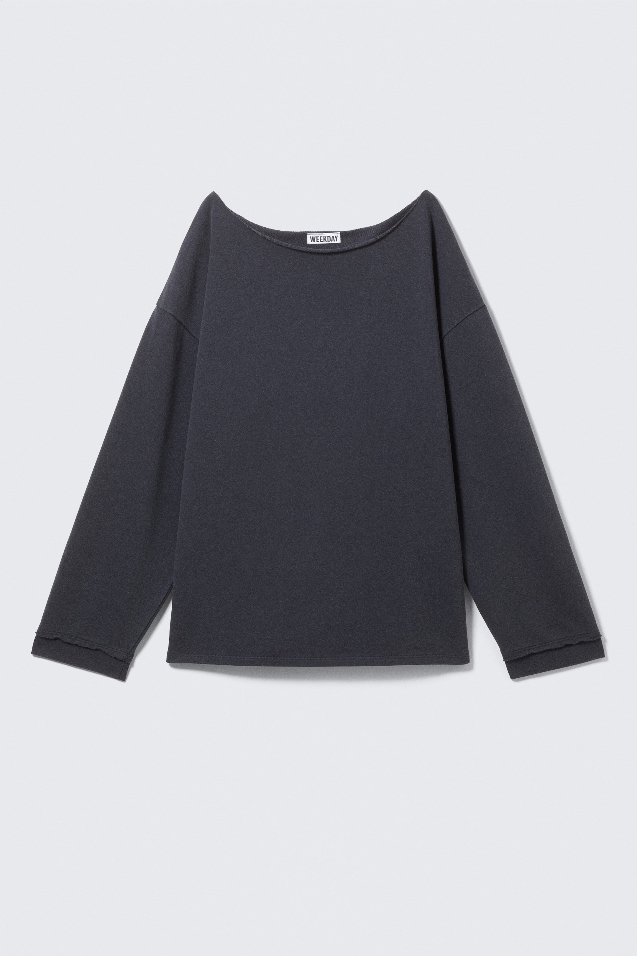 Donkerblauw - Ruimvallende off-shoulder pyjamatop van badstof - 3