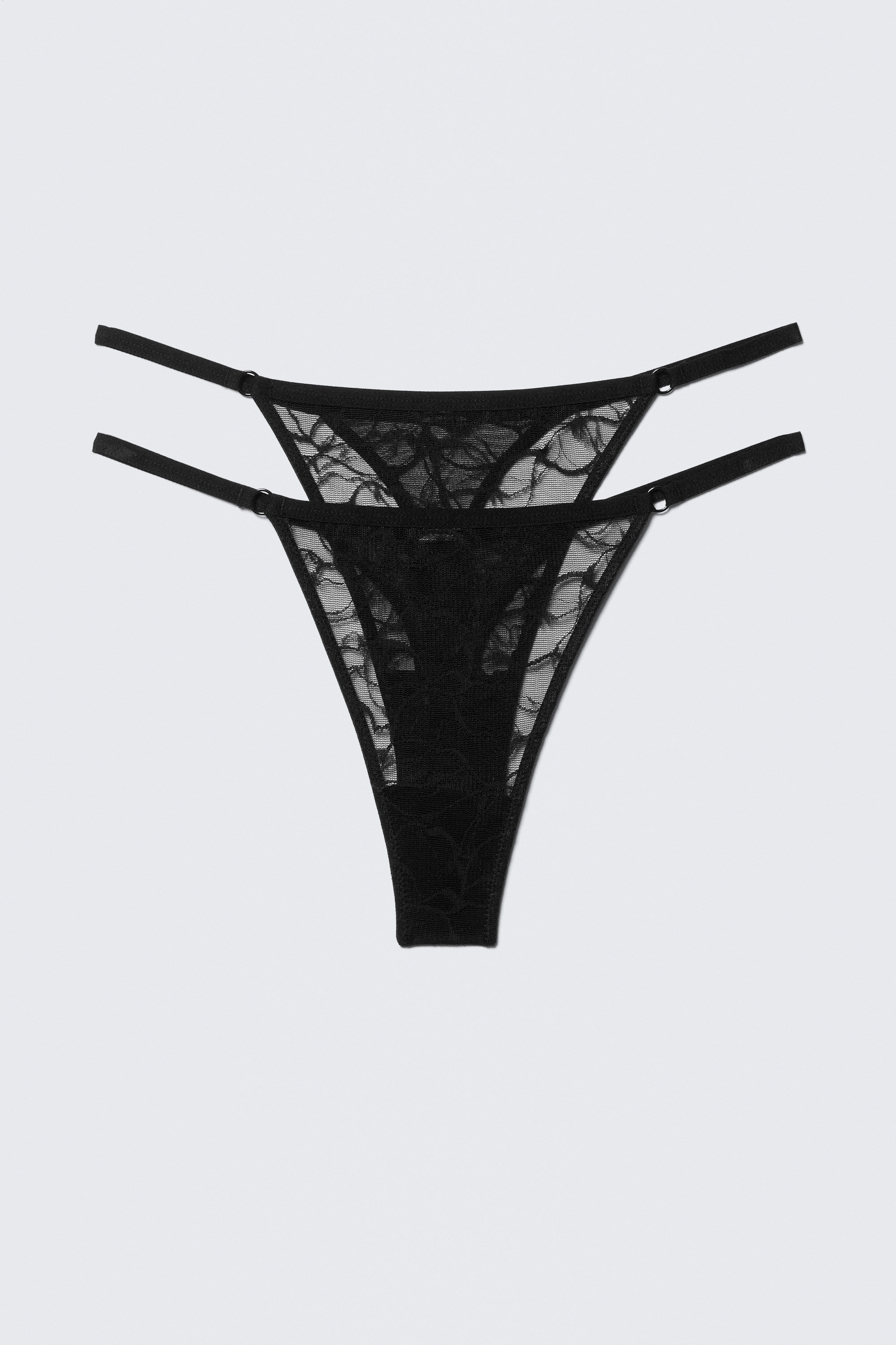 Black - 2-pack Swirly Lace Tanga Thongs - 1