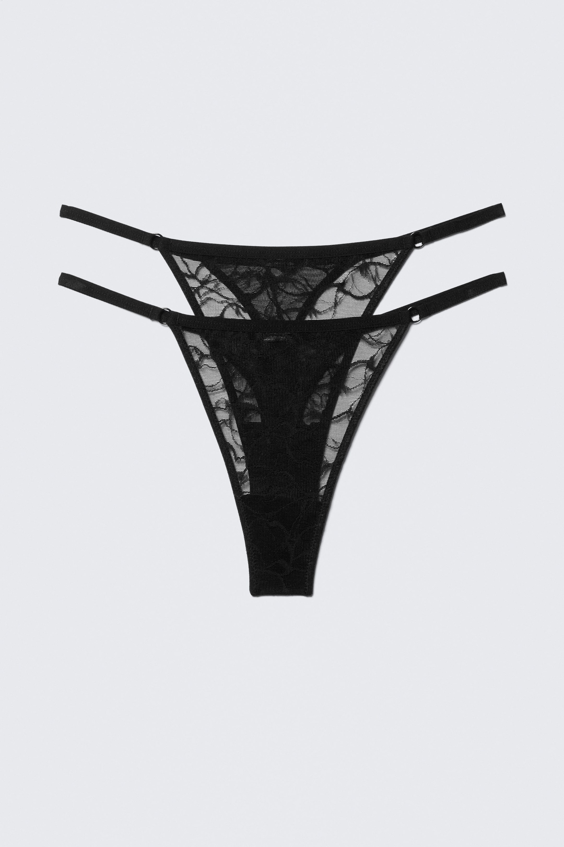 Schwarz - 2er-Pack Tangas aus wirbeliger Spitze - 3