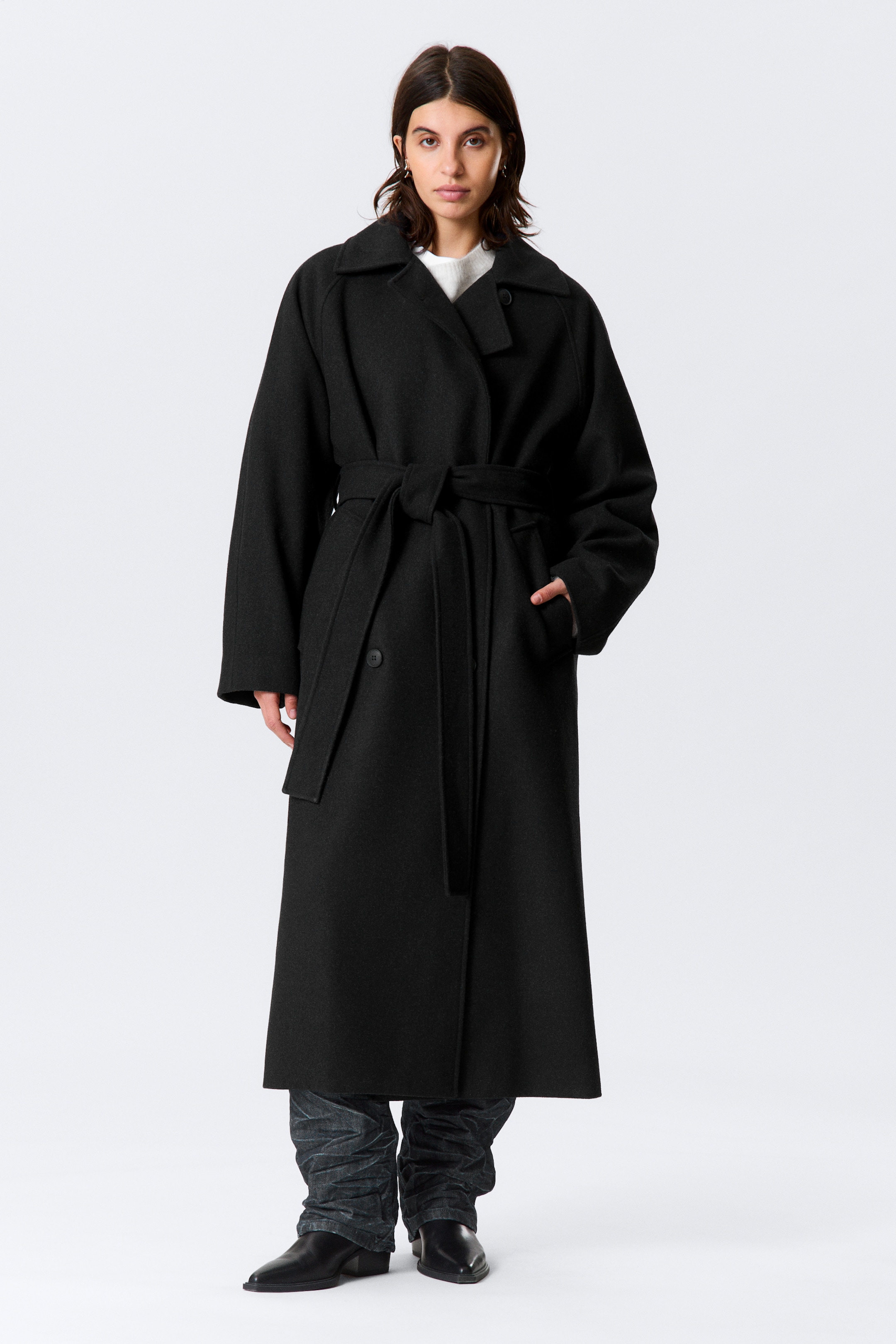 Agrandir l'image: Manteau oversize croisé en laine mélangée Kia - Noir chiné - FEMME | H&M FR 1