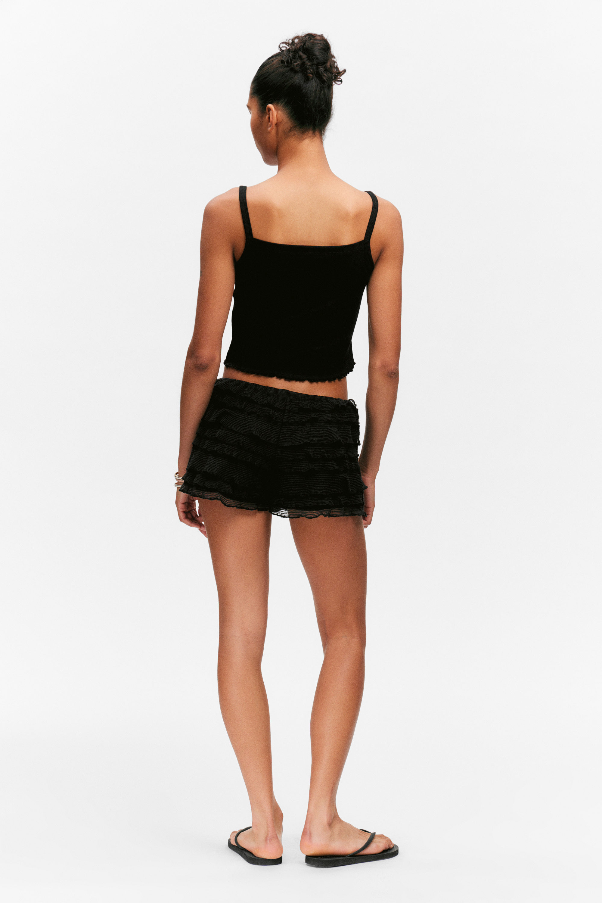 Black - Cropped Ribbed Tank Top - 5