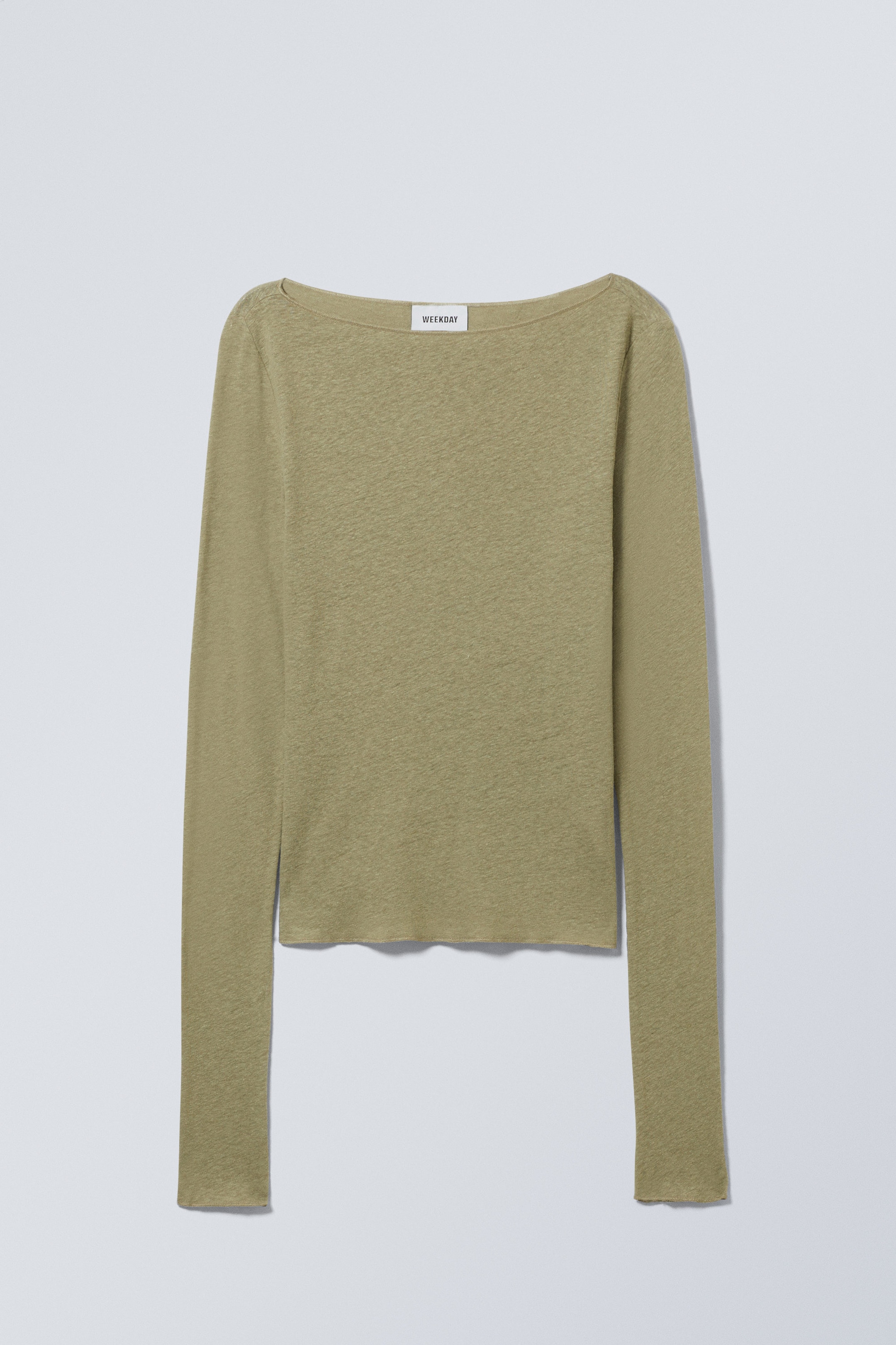 Light Khaki Green - Linen Blend Long Sleeve Top - 1