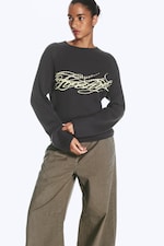 Dark Grey - Printed Cotton Rib Sweater - 2