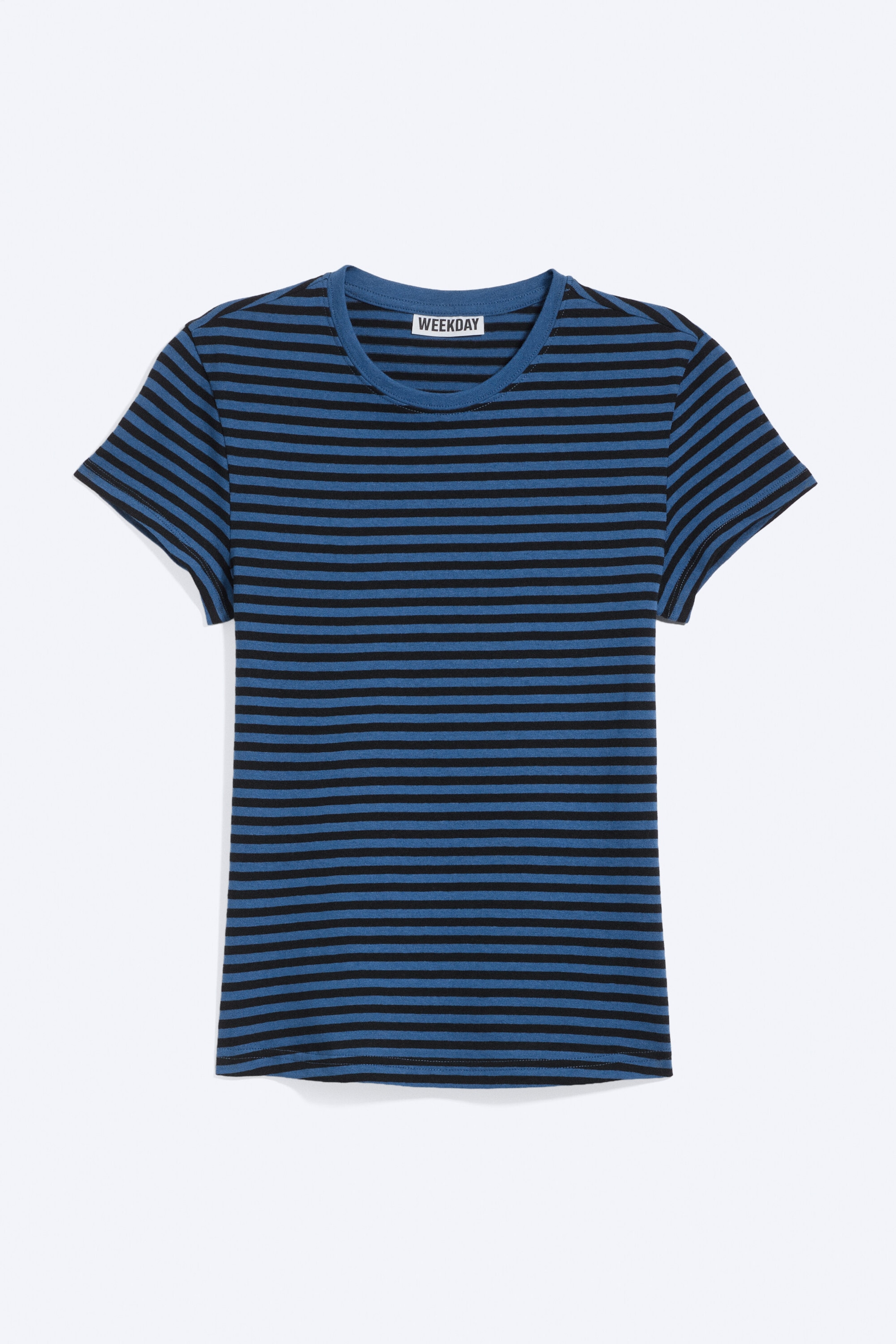 Blue - Black Stripe - Slim Short-Sleeved Cotton T-shirt - 0