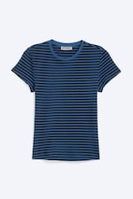Blue - Black Stripe - Slim Short-Sleeved Cotton T-shirt - 0