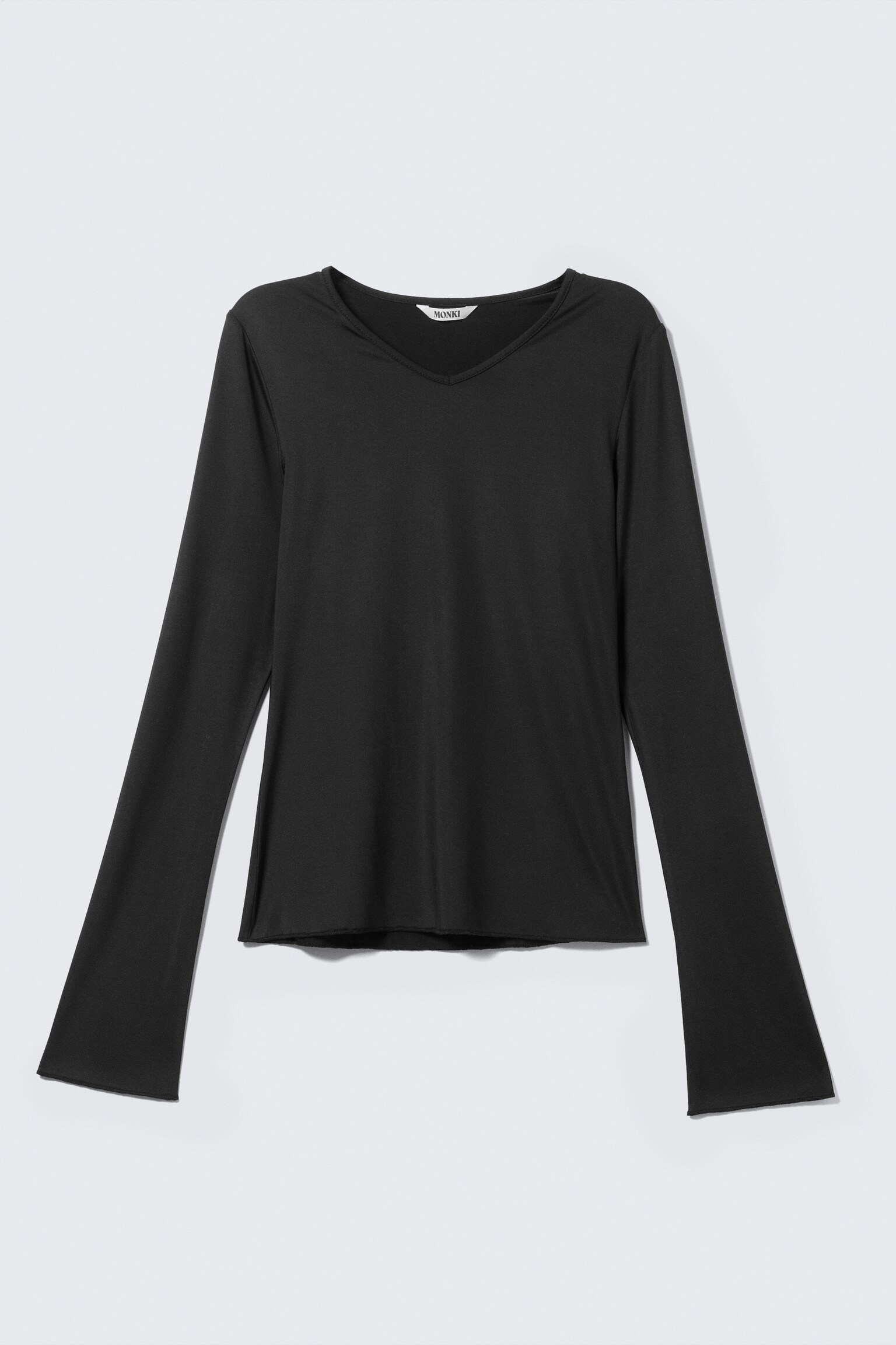 Long-Sleeved V-Neck Top - Black/Light Pink/Burgundy - 2