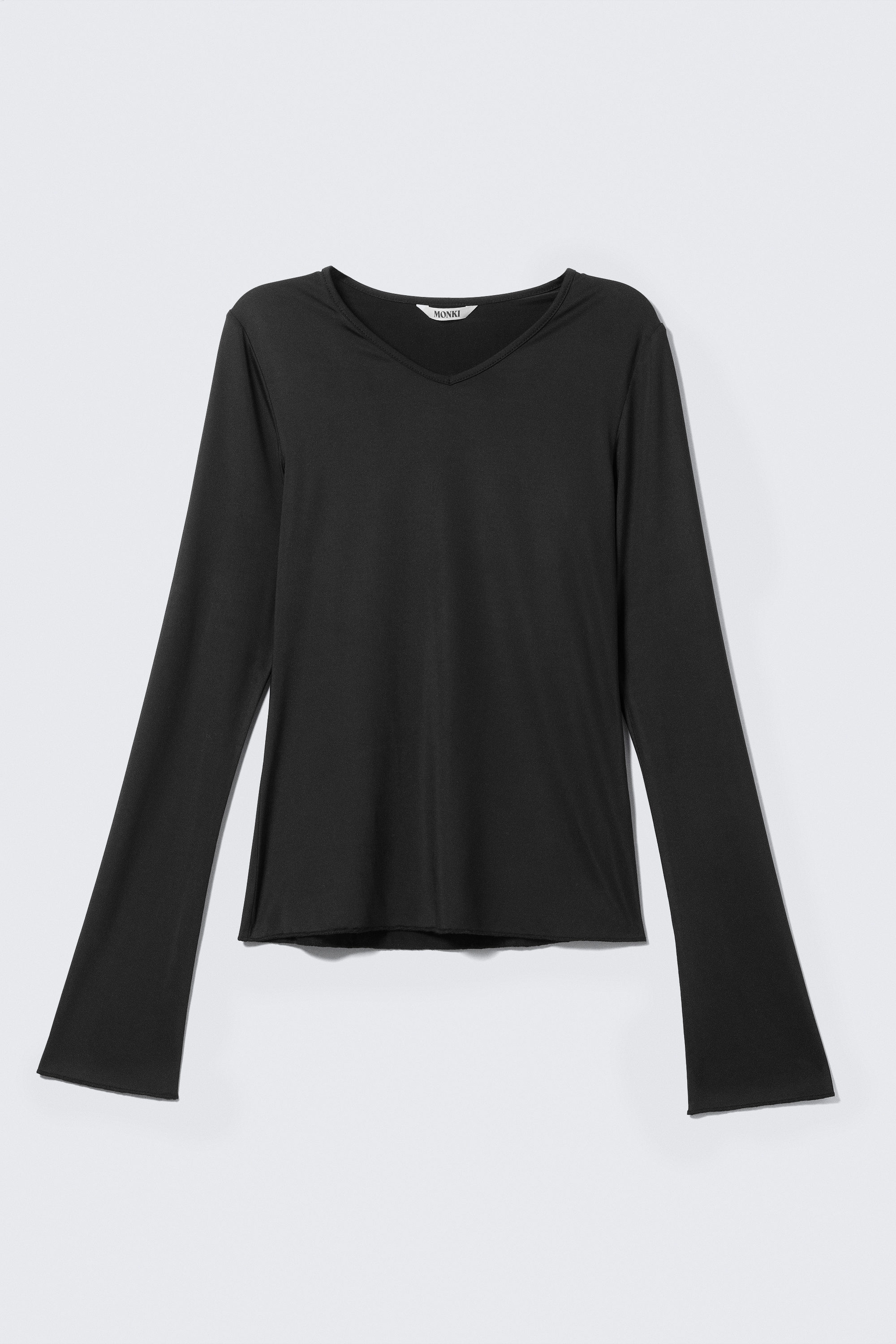 Schwarz - Longsleeve-Top mit V-Ausschnitt - 3