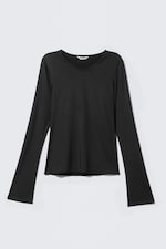 Black - Long-Sleeved V-Neck Top - 3