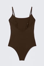 Marron foncé - Maillot de bain à encolure carrée - 4
