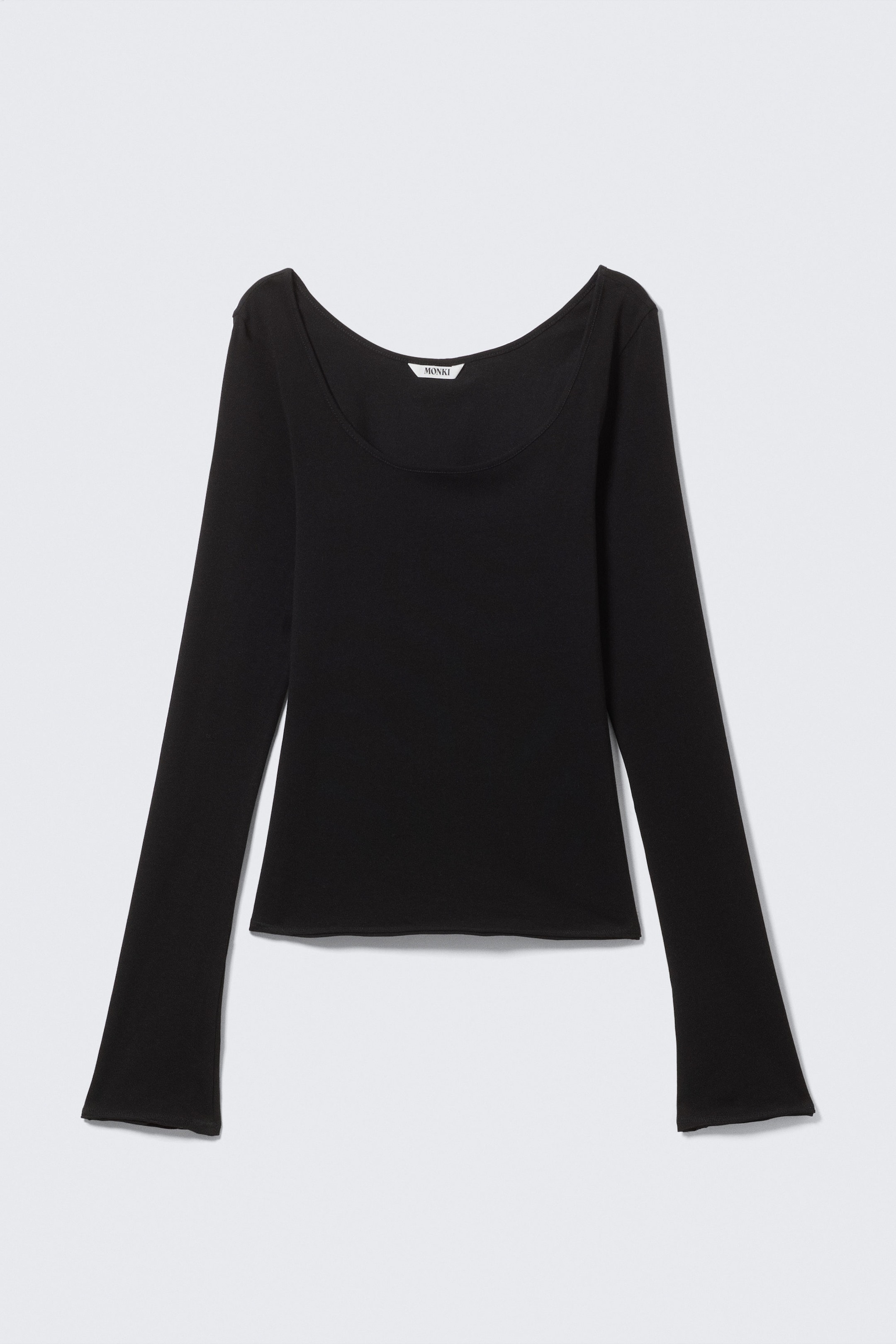 Black - Long-Sleeved Slim Fit Scoop Neck Top - 3
