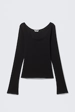 Black - Long-Sleeved Slim Fit Scoop Neck Top - 3