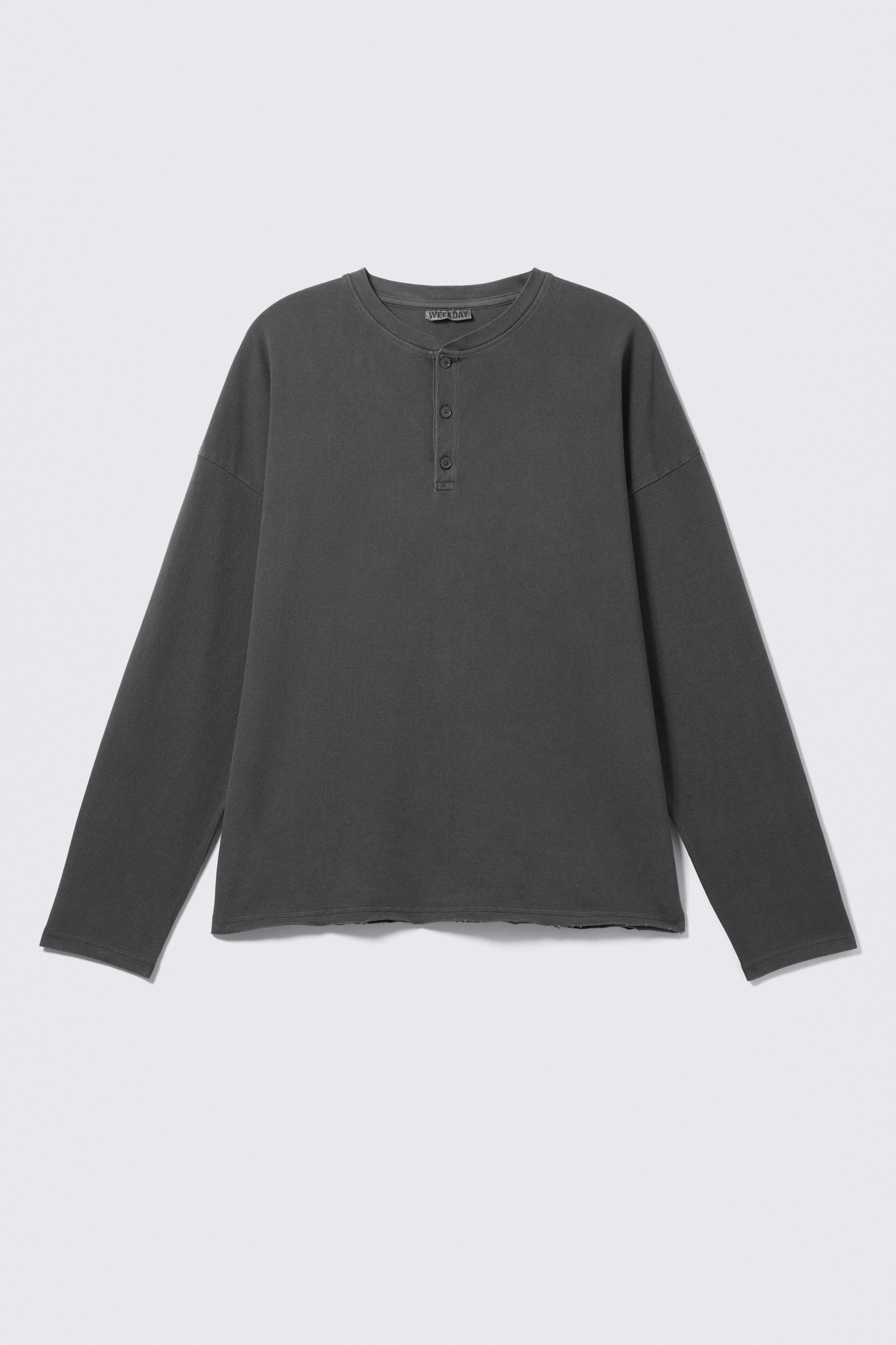 Loose Long-Sleeved Henley T-shirt - Dark Grey