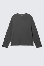 Mörkgrå - Loose Long-Sleeved Henley T-shirt - 4