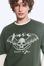 Dark Green - Skull - Boxy Printed Graphic T-shirt - 2