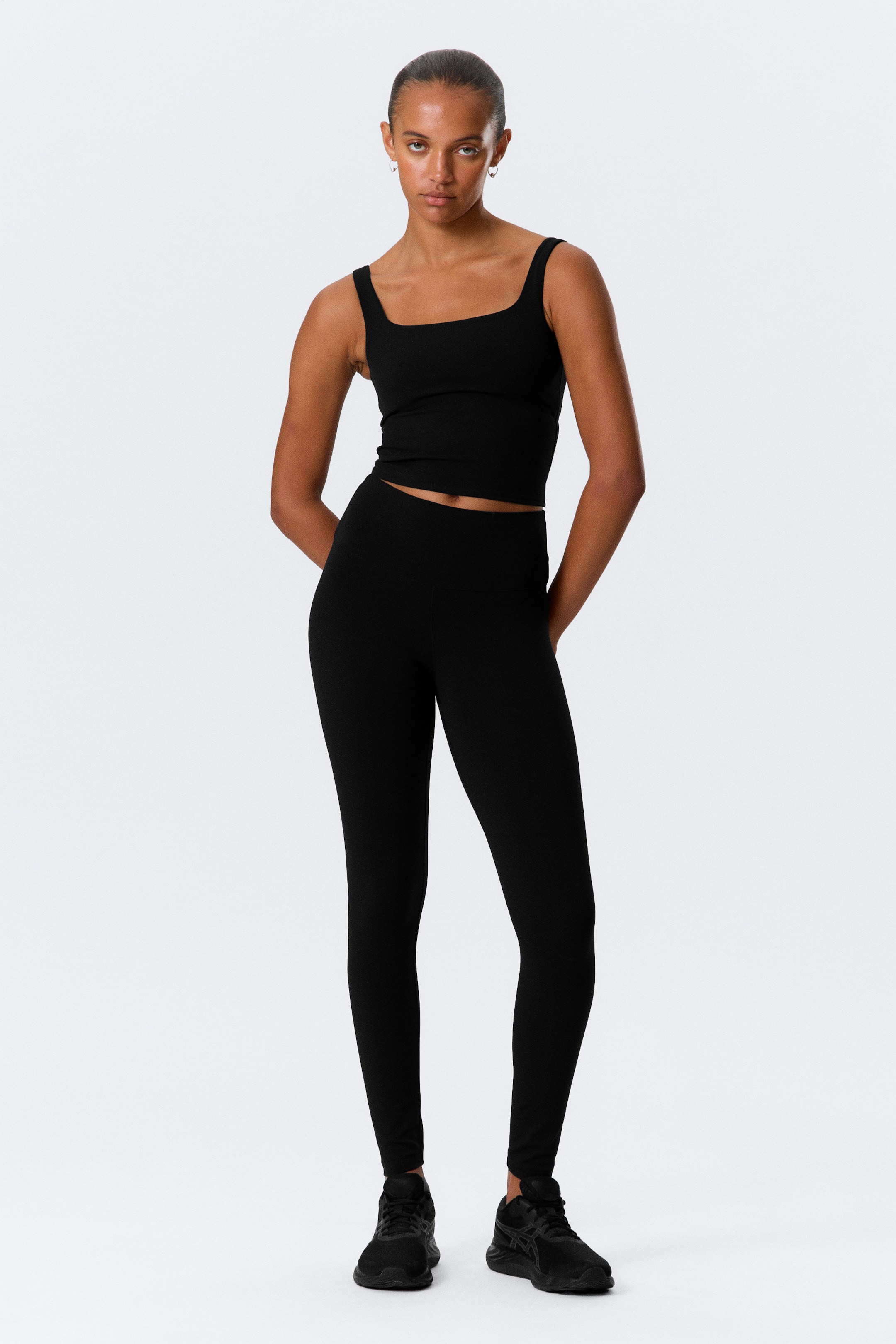 Black - High Waisted Sports Tights - 1
