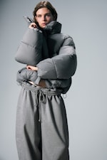 Grey - Short Oversized Puffer Jacket - 0